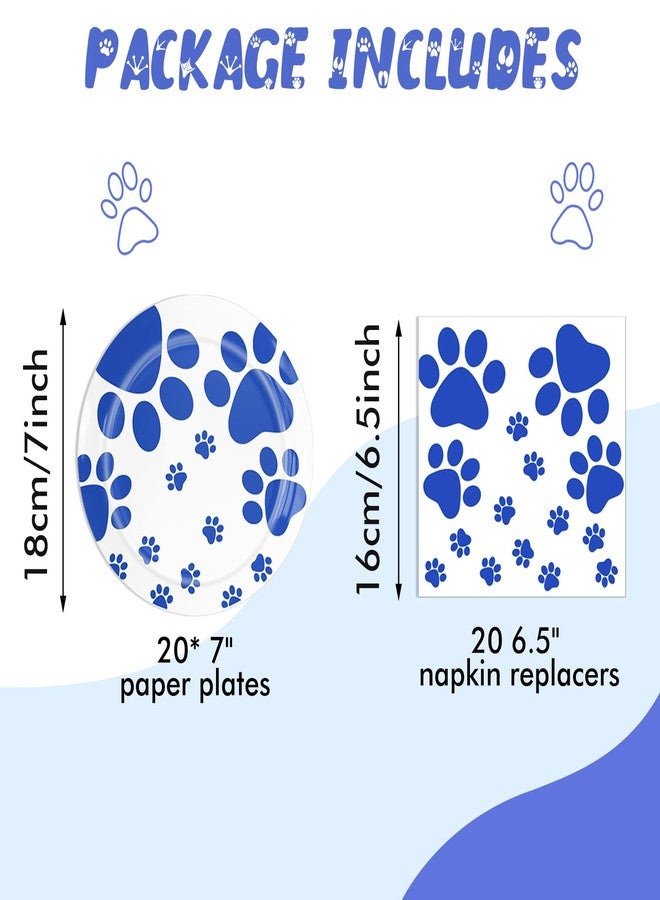 DURYGEN 40PCS Blue Paw Print Party Supplies Dog Themed Birthday decorations Disposable Tableware Including Plates Napkins for Dog Birthday Baby Shower Pet Lover Supplies - Image 2